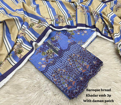 3 Piece khadar Baroque brand Ladies Suit - 01
