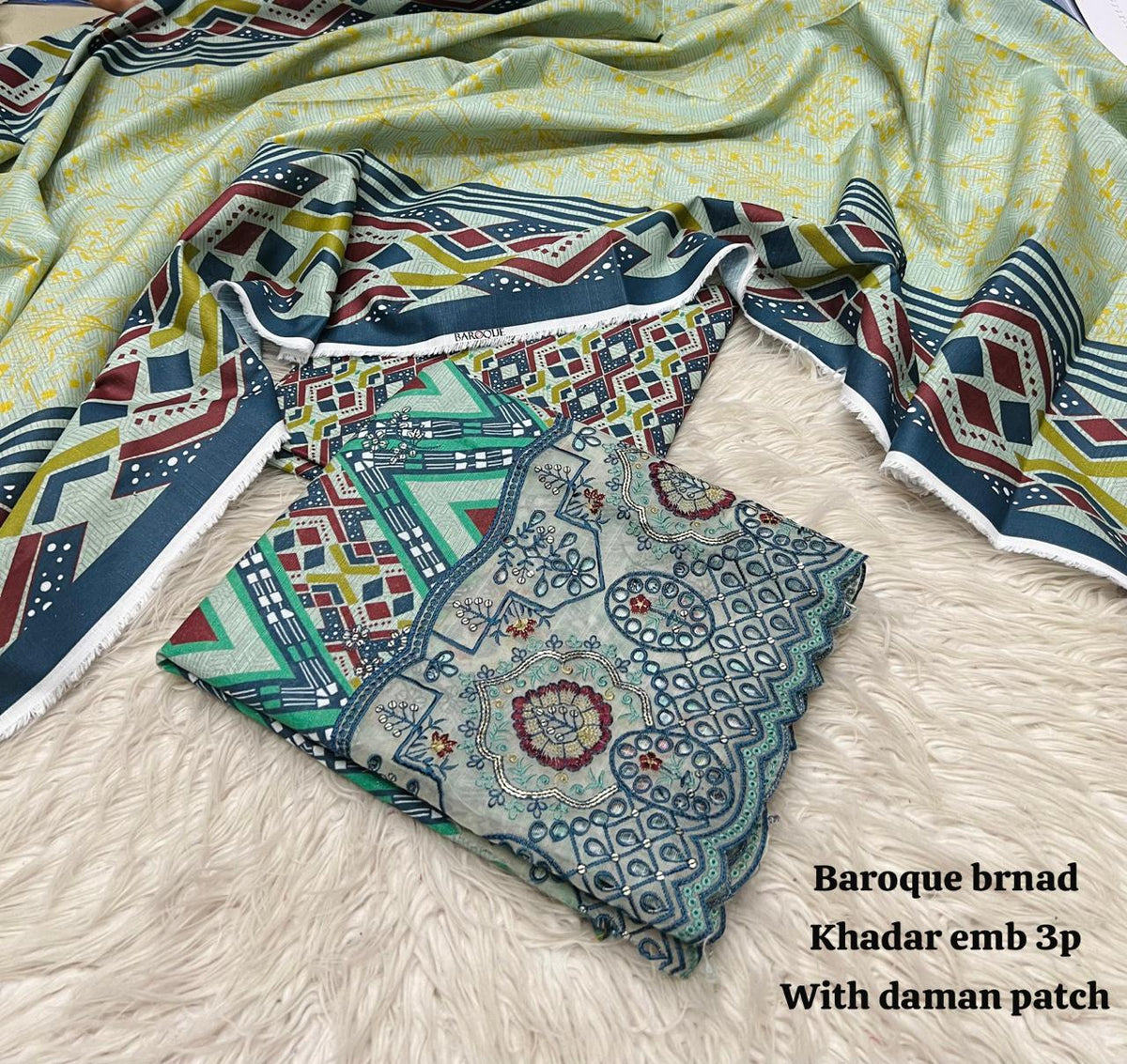 3 Piece khadar Baroque brand  Ladies Suit - 08