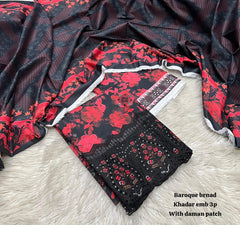 3 Piece khadar Baroque brand  Ladies Suit - 07