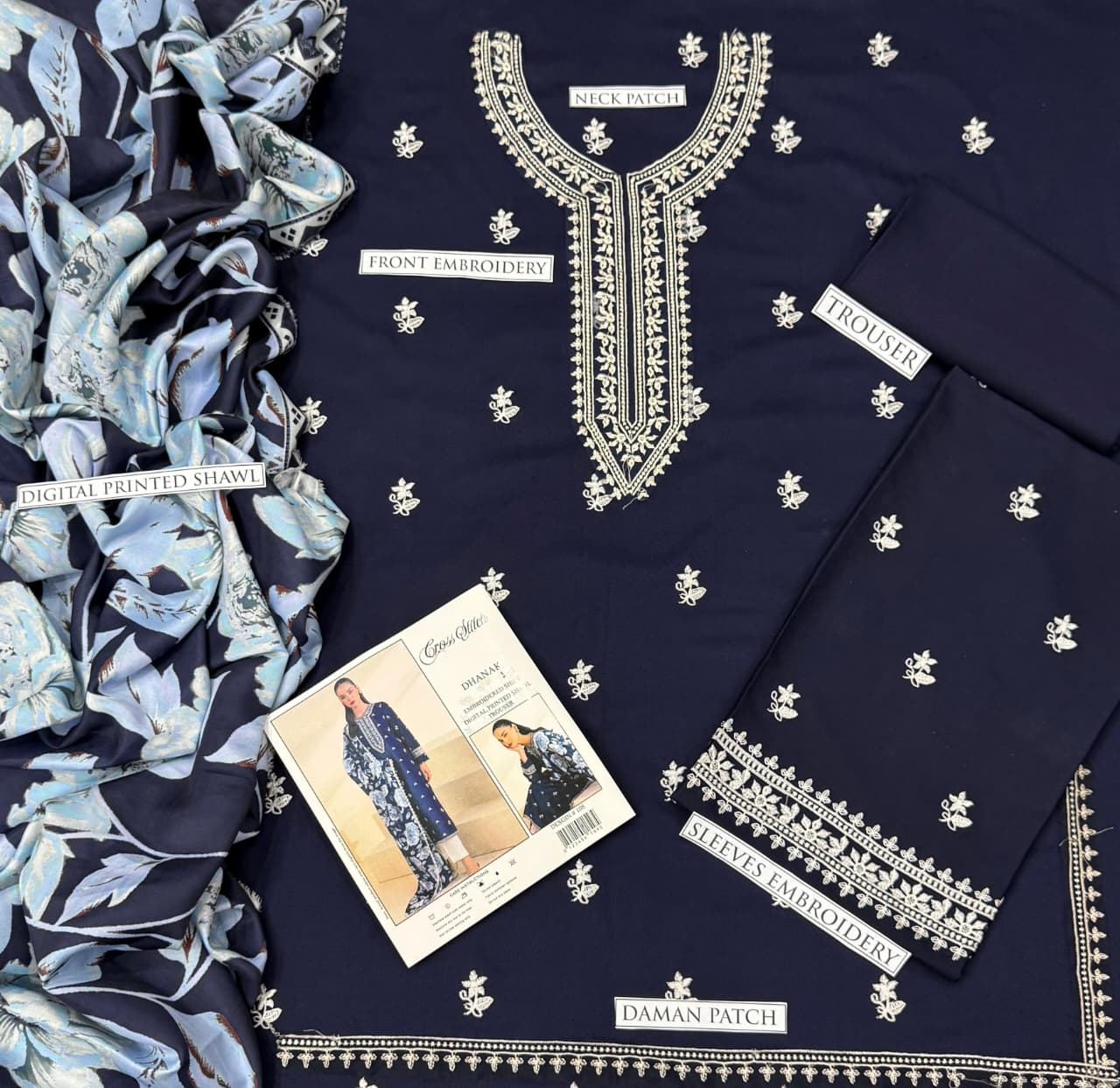 Premium Dhanak Embroidered Suit 3PC 23