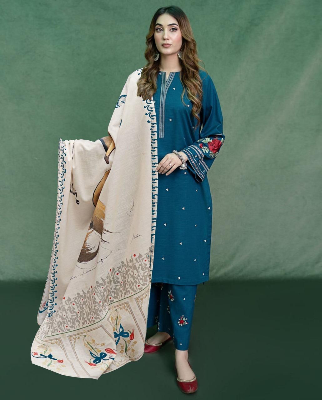 Premium Dhanak Embroidered Suit 3PC 22