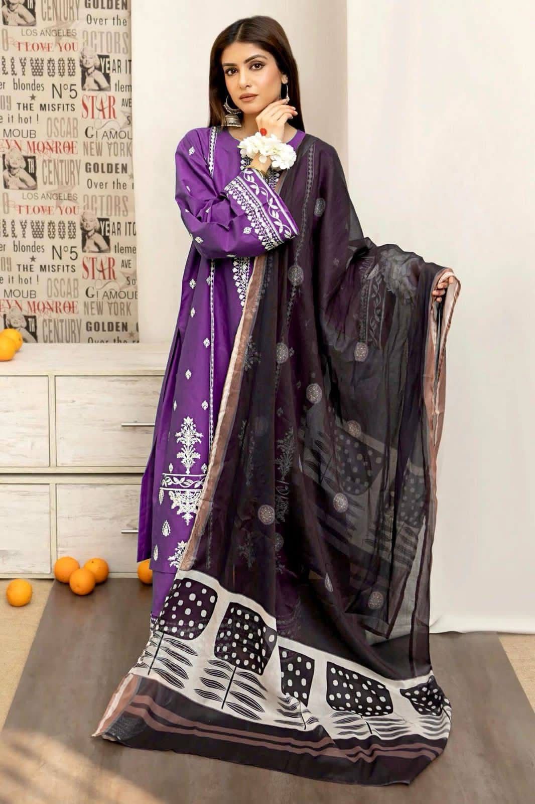 Premium Dhanak Embroidered Suit 3PC - 19