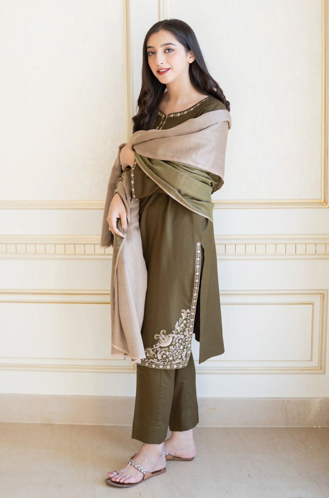 Premium Dhanak Embroidered Suit 3PC - 18
