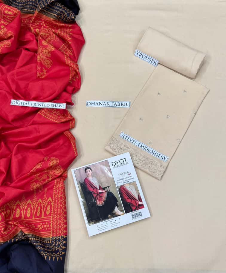 Premium Dhanak Embroidered Suit 3PC - 13