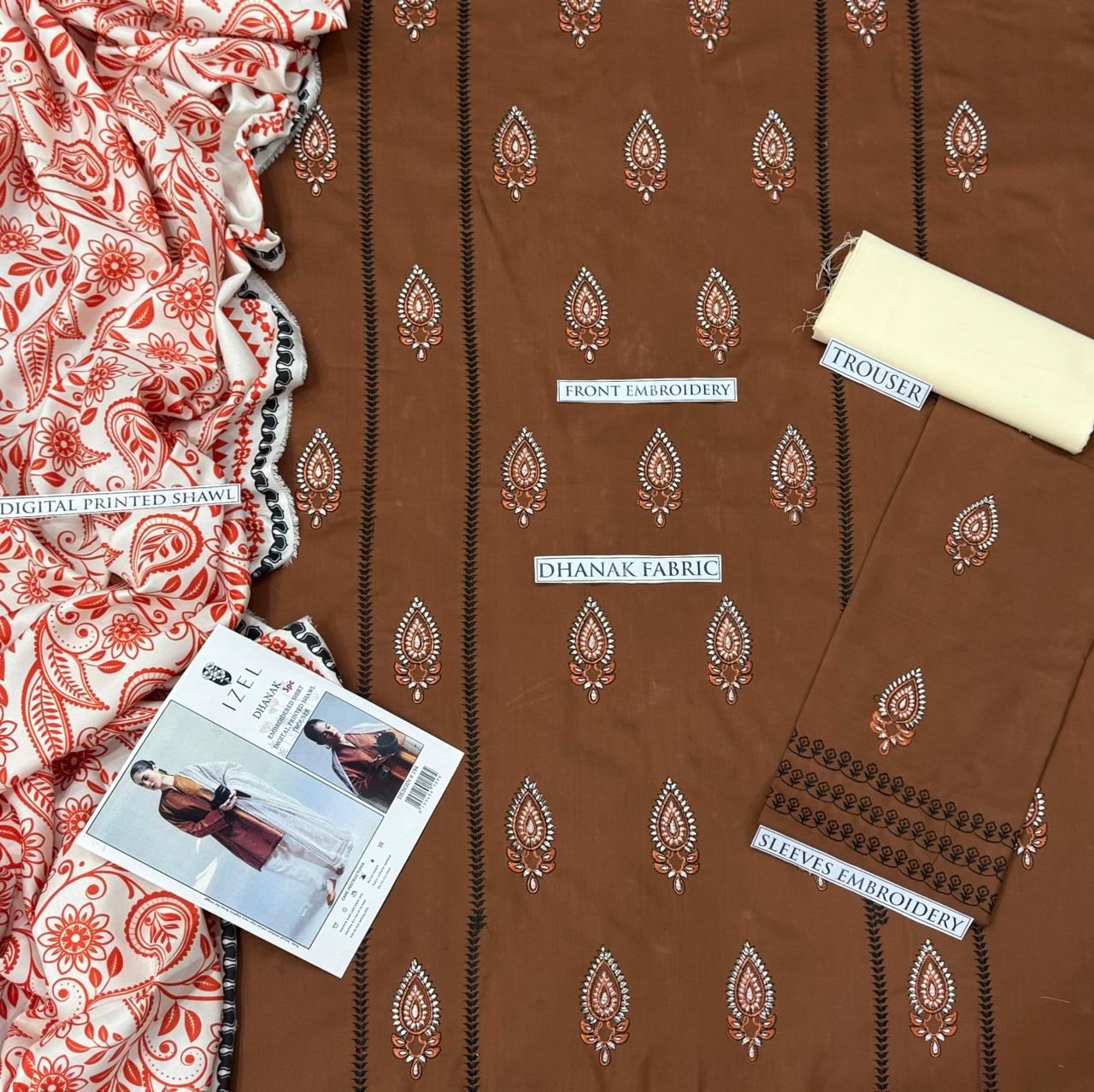 Premium Dhanak Embroidered Suit 3PC - 11
