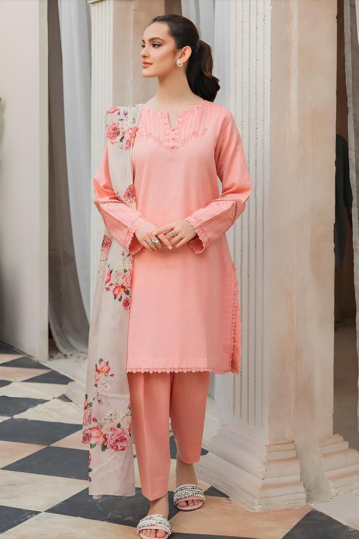 Premium Dhanak Embroidered Suit 3PC - 08