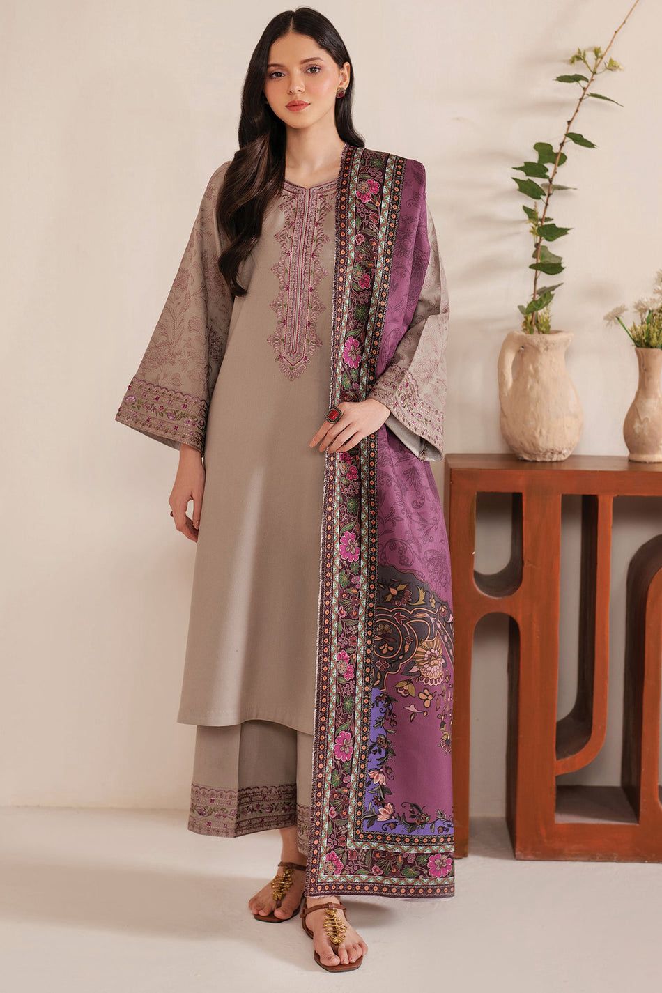 Premium Dhanak Embroidered Suit 3PC - 04