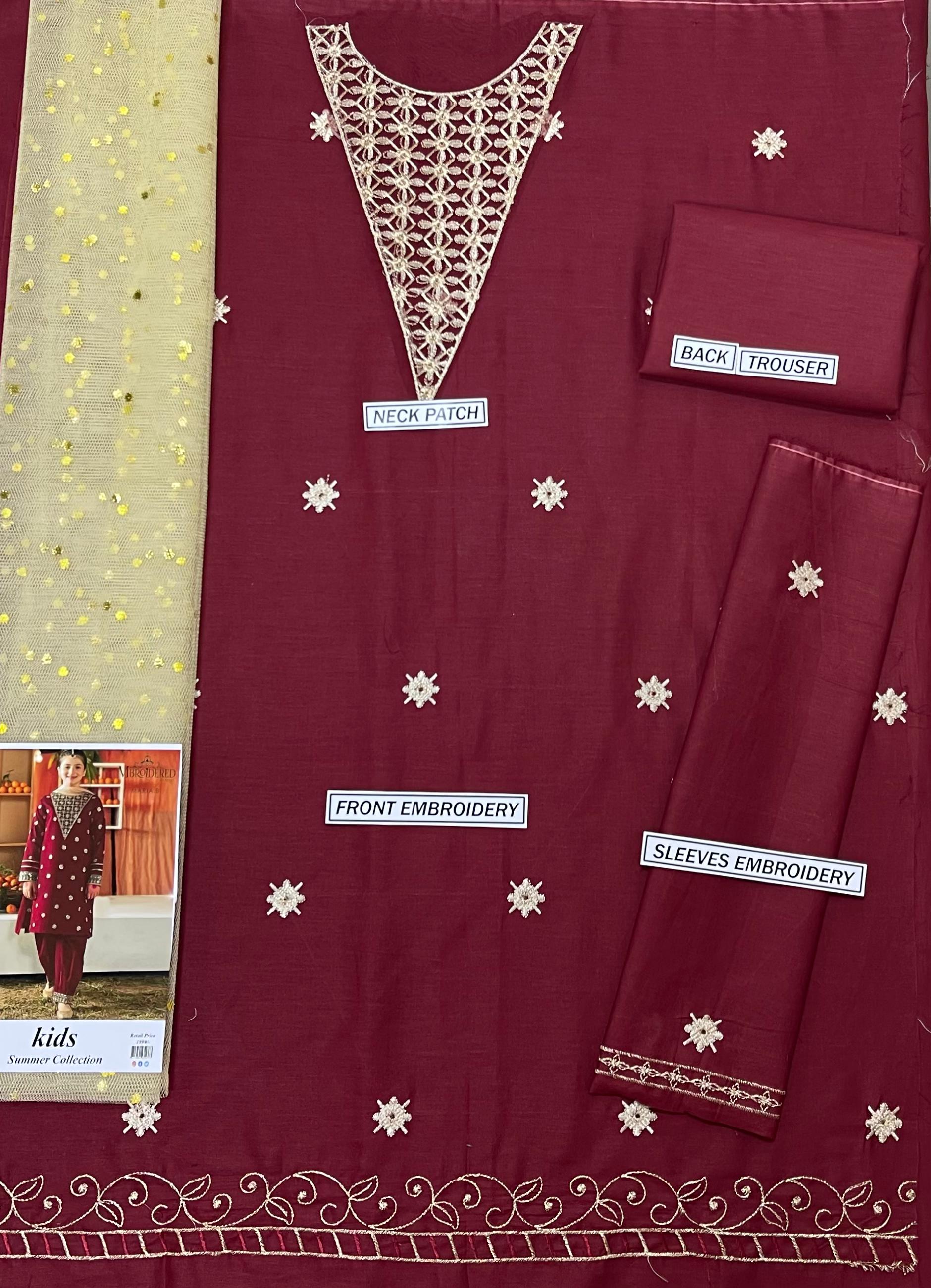 Maria B Kids 3 Peace Lawn Embroidered Unstitched Suit Vol 2