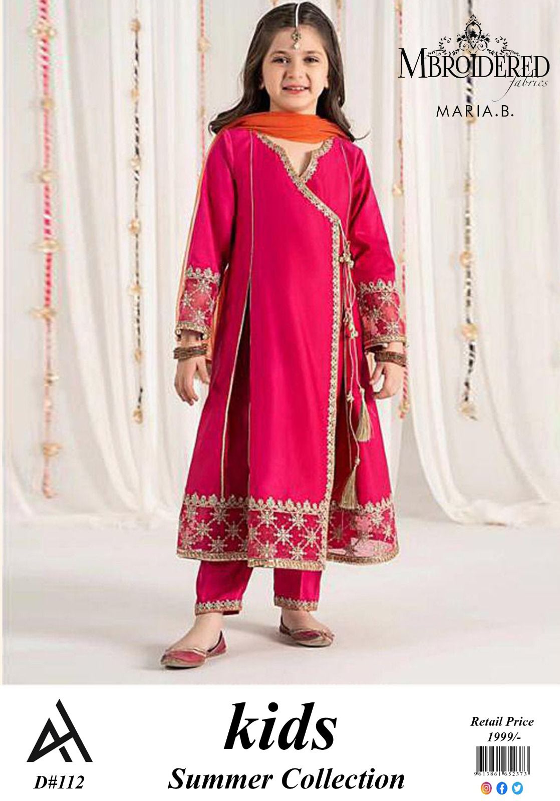 Maria B Kids 3 Peace Lawn Embroidered Unstitched Suit DD-03