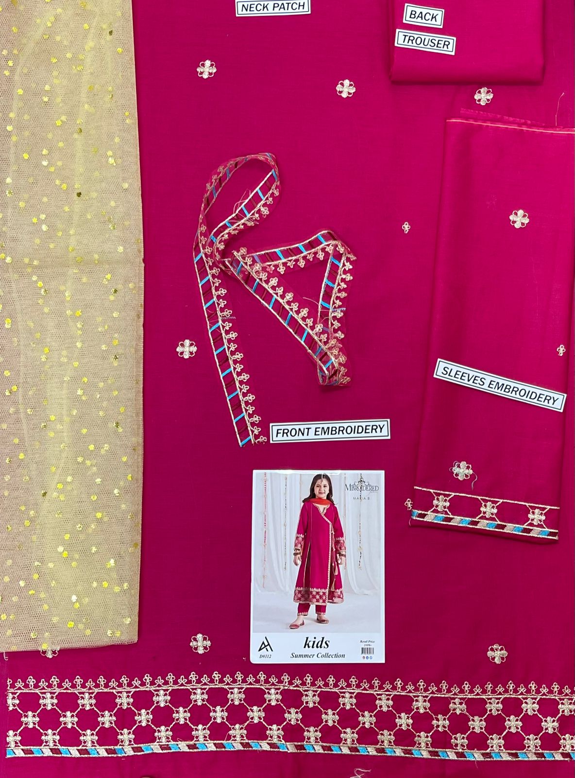 Maria B Kids 3 Peace Lawn Embroidered Unstitched Suit DD-03