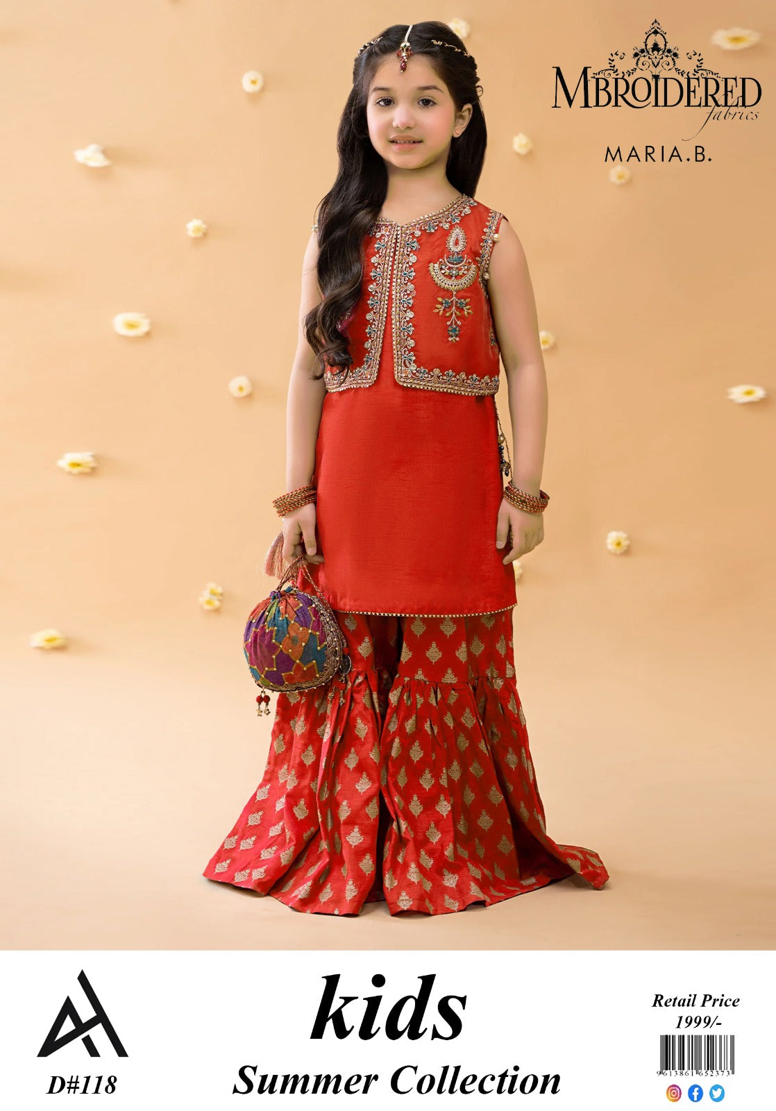 Maria B Kids 3 Peace Lawn Embroidered Unstitched Suit DD-09