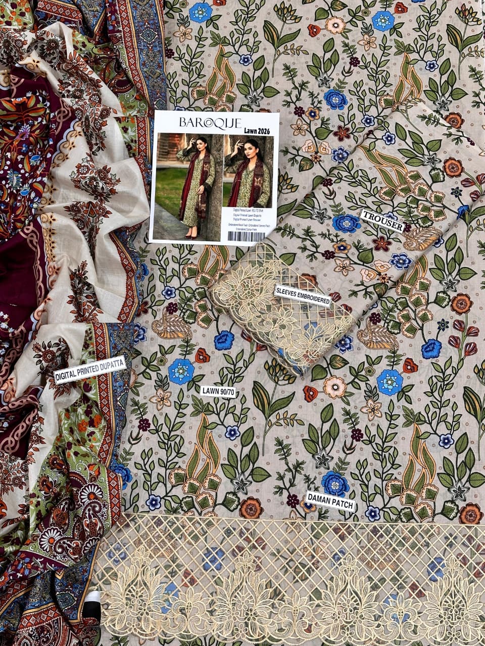 Premium Lawn 3PC Embroidered suit 07