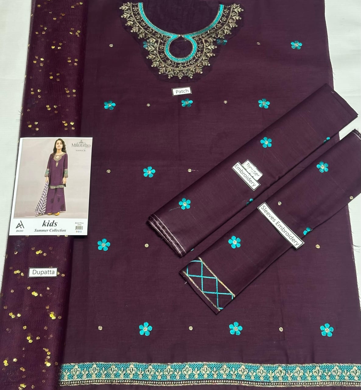 Maria B Kids 3 Peace Lawn Embroidered Unstitched Suit DD-10