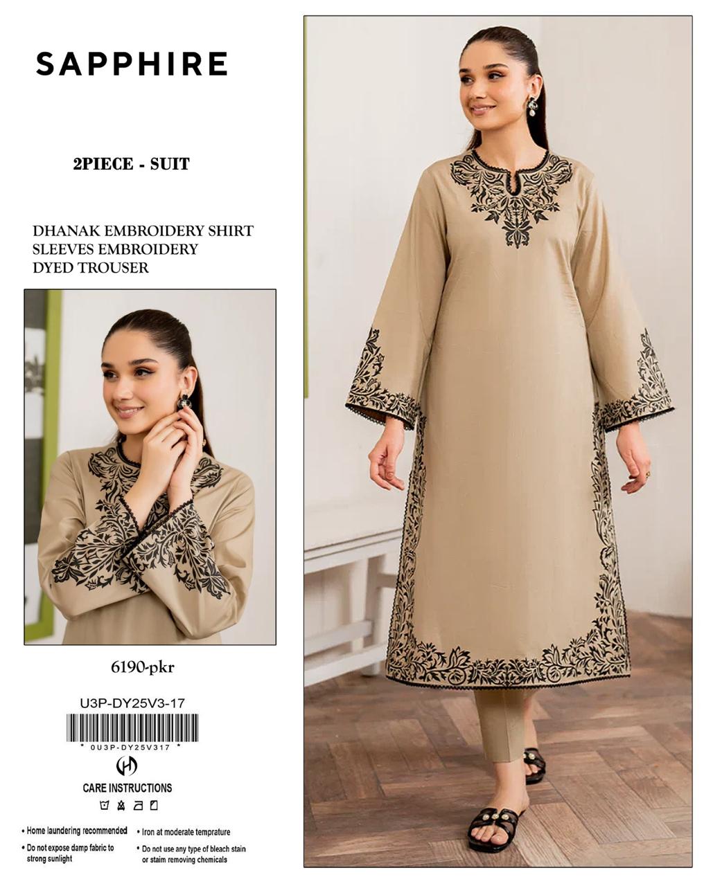 Premium Dhanak Embroidered Suit 2PC - 01